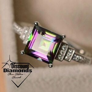 Rainbow Mystic Topaz & White Topaz Cocktail Ring 14K White Gold on 925 Silver